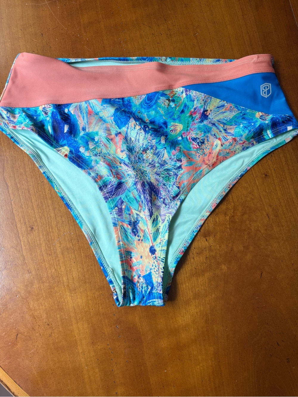 Born Primitive High-Waist Bikini Bottom in Coral, Blue & Aqua